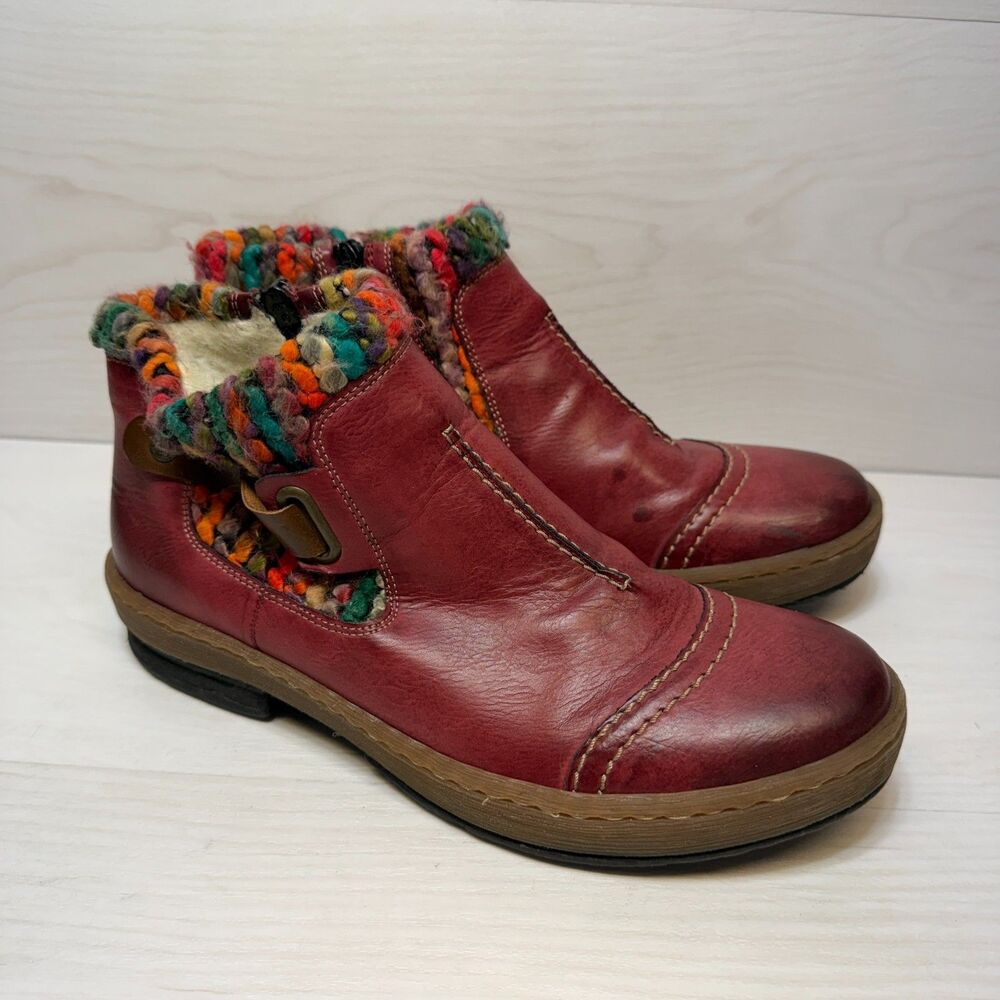 Rieker Felicitas 84 Boots Women's Size 8.5 Burgundy Leather Side Zip Round Toe